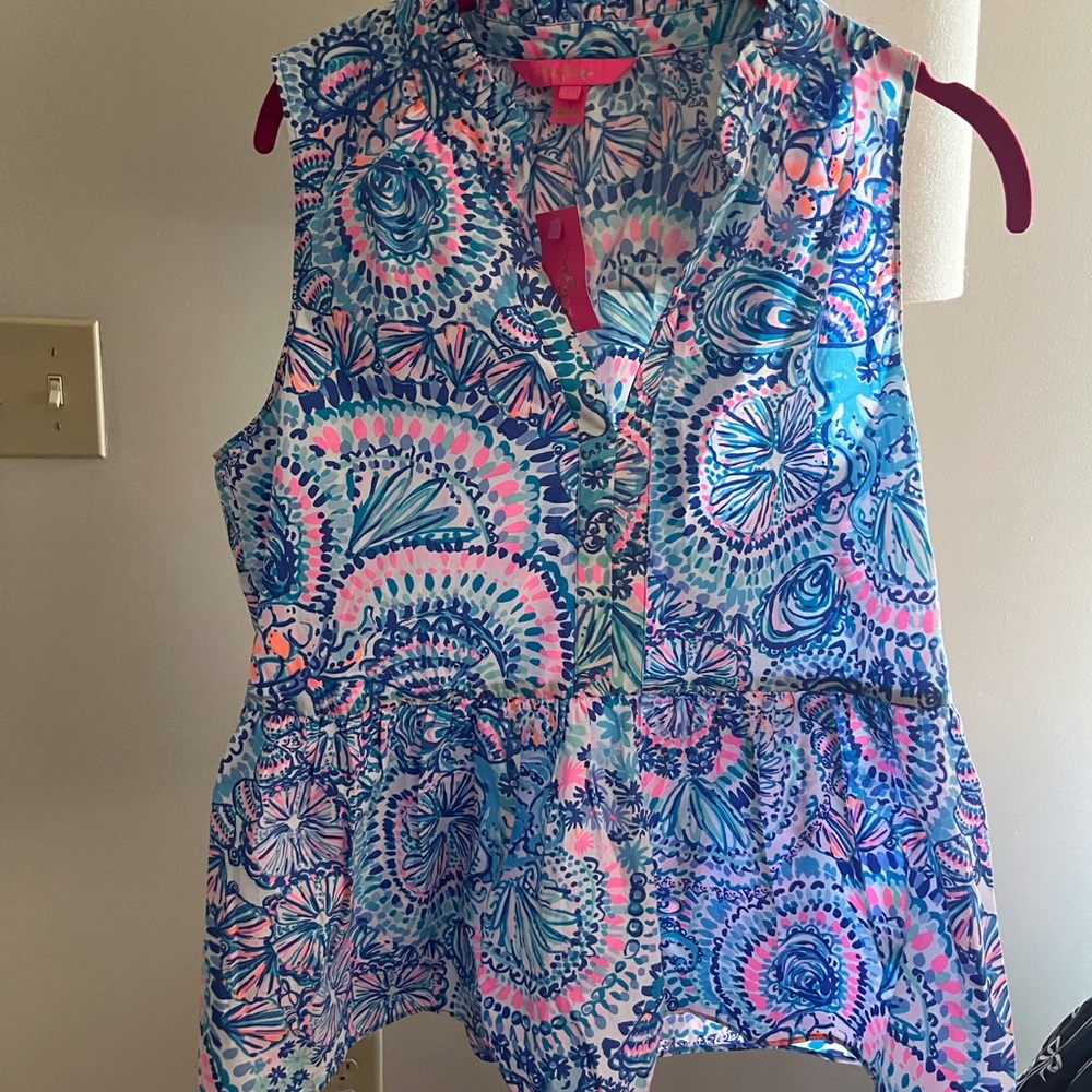 Brand new w tags Lilly Pulitzer novella ruffle hem peplum top - medium - Picture 3 of 5